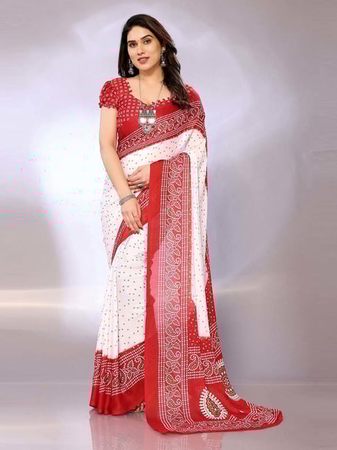 FABMORA White & Red Printed Saree With Unstitched Blouse-picture-20