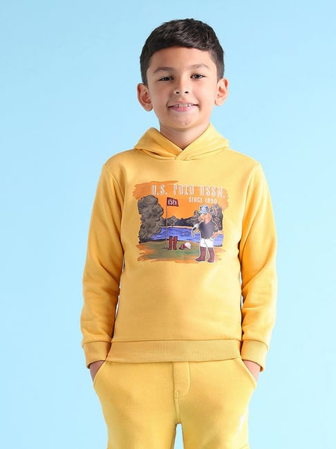 Polo Boys Yellow Printed Full Sleeves Hoodie