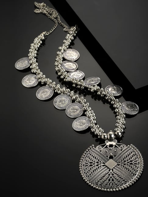 Buy Panash Silver Toned Oxidized Coin Necklace Online At Best