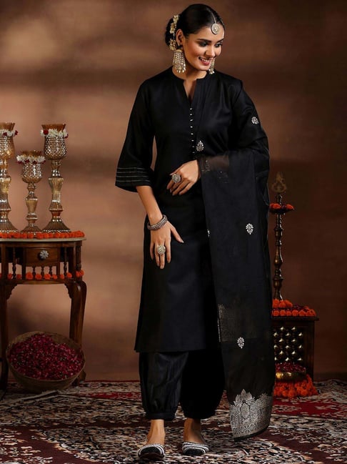 Libas Black Plain Kurta Salwaar with Dupatta