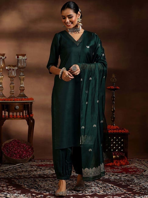 Libas Green Plain Kurta Salwaar with Dupatta