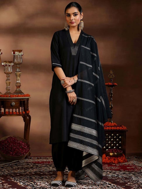 Libas Black Plain Kurta Salwaar with Dupatta