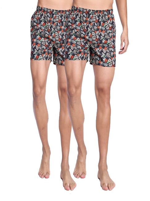 Ramraj Black Cotton Regular Fit Print Boxers (Pack of 2)
