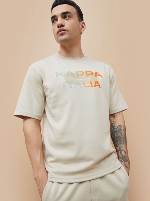 Kappa Beige Cotton Regular Fit Printed T-Shirt