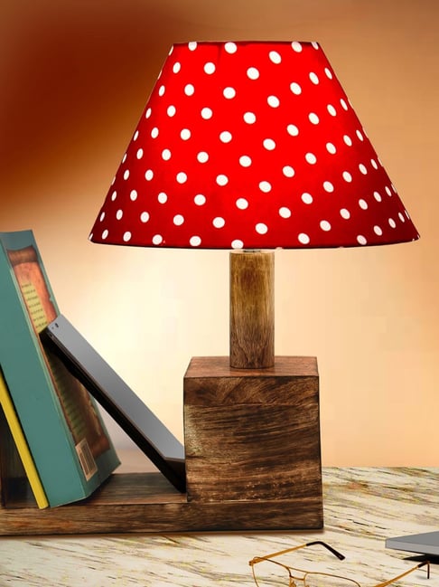 Buy Homesake Red Wood Book Shelf Table Lamp for Night Desk Lamp at