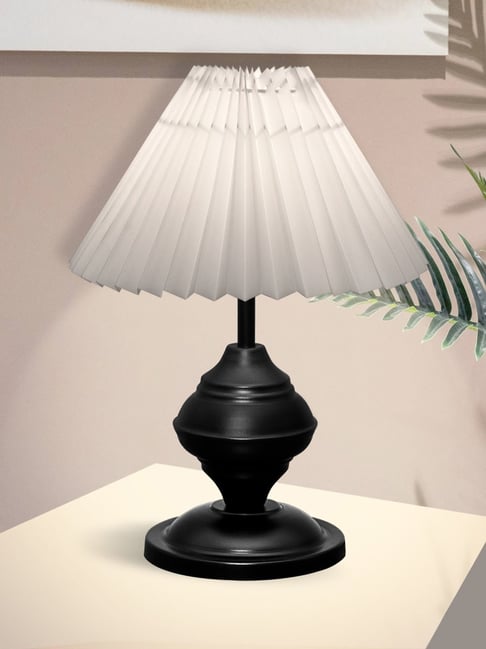 Homesake White Metal Bedside Pleated Table Lamp with Shade