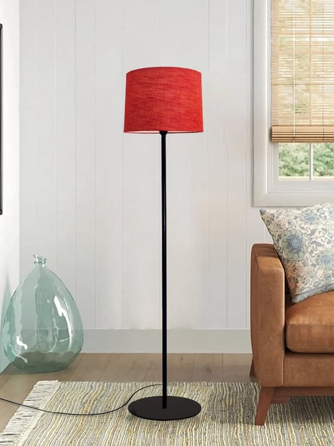Homesake Modern Living Room Traditional Farmhouse Boho Red Floor Lamp with Linen Shade