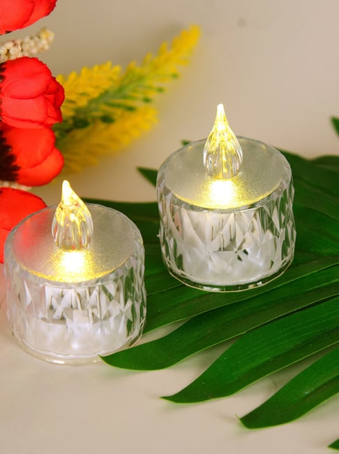 Homesake Warm White Plastic Tea Lights Flameless Crystal Candle - Set of 6