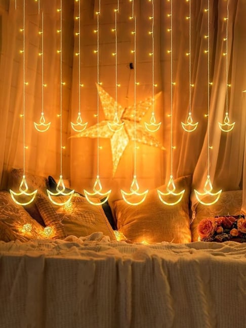 Homesake Warnm Yellow Plastic 12 Diya Curtain Fairy String Light