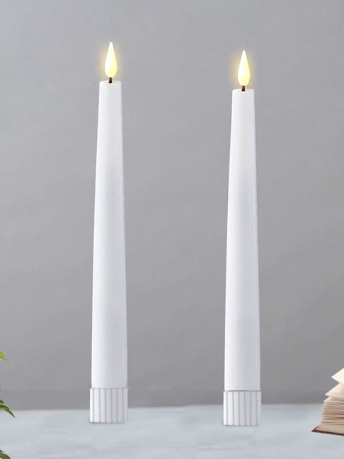 Homesake White Plastic Flameless Taper Candles - Set of 2