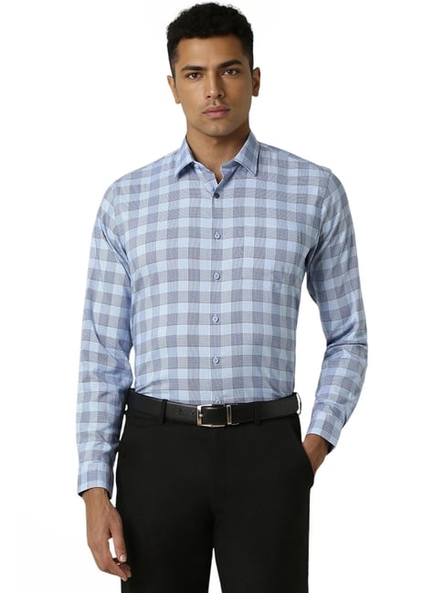 Van Heusen Blue Slim Fit Checks Shirt-picture-17
