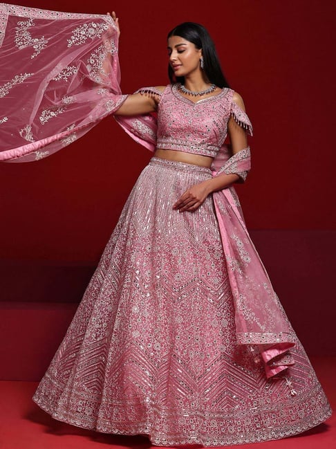 Libas Art Pink Embroidered Lehenga Choli Set With Dupatta