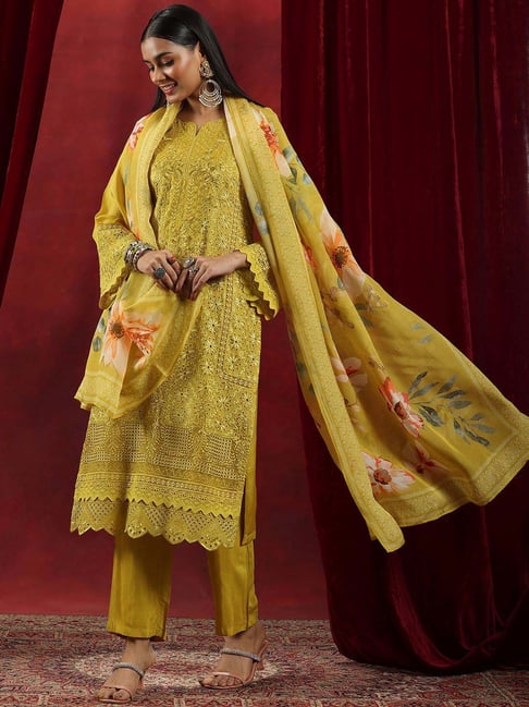 Libas Art Mustard Printed Kurta Bottom Set With Dupatta