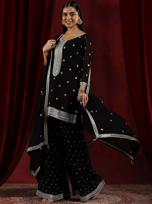 Libas Black Embroidered Kurta Bottom Set With Dupatta