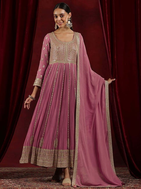 Libas Art Pink Embellished Kurta Pant Set With Dupatta