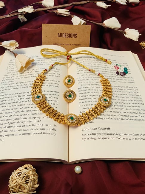 Abdesigns Classic Antique Golden Plated Matt Finish Necklace With Pair Of Earrings