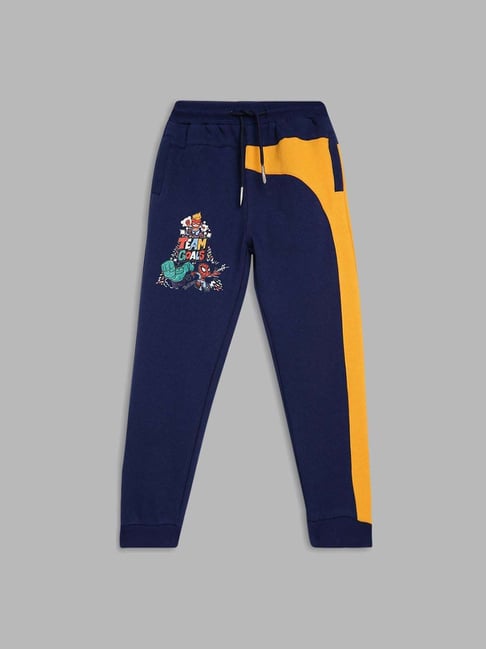 Blue Giraffe Boys Navy & Yellow Cotton Color Block Trackpant-picture-19
