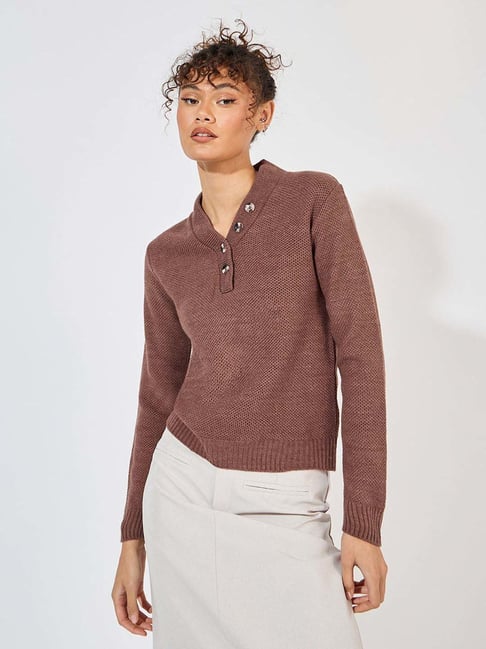 Styli Brown Textured Pattern Sweater-picture-42