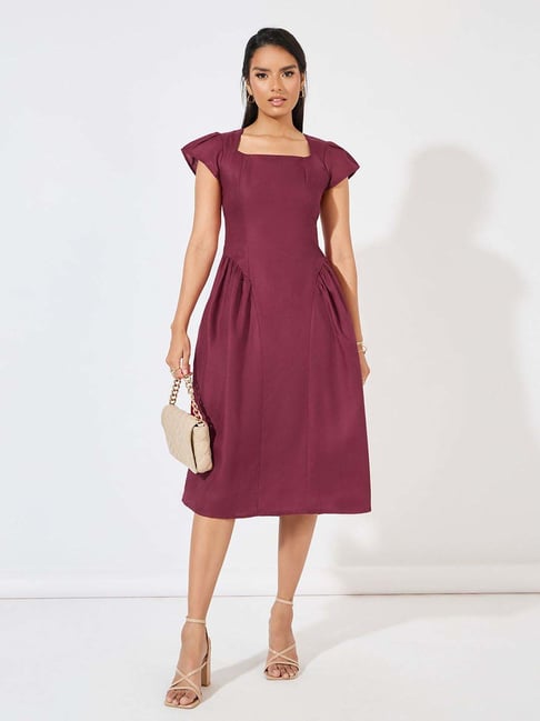 princess polly baby blue dress Vin Rouge Sleeveless Wine Flared Dress M / Wine