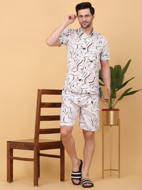Sweet Dreams White and Brown Regular Fit Print Shorts Set-picture-38