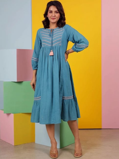 Autumnlane Blue Avanti Cyan Cotton Dress-picture-37