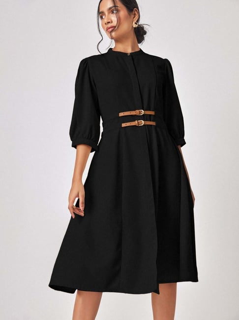 The Label Life Black A-Line Dress With Belt