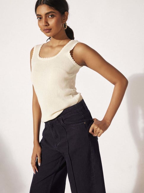 The Label Life White Cotton Striped Top
