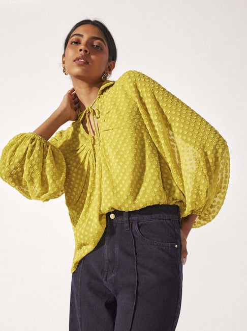 The Label Life Yellow Embroidered Top
