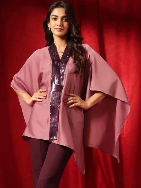 Binfinite Pink Jashn Classic Metallic Embellished Top