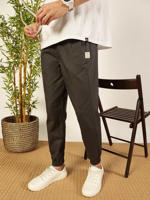 Thomas Scott Grey Regular fit Solid Casual Trousers