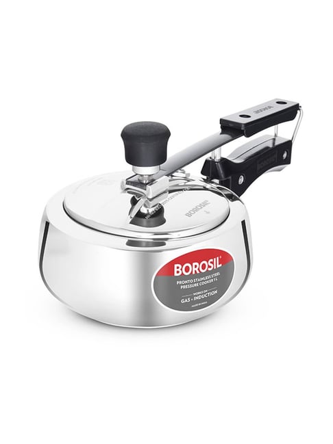 Borosil Pronto Induction Base Silver Stainless Steel Pressure Cookers (1 L)