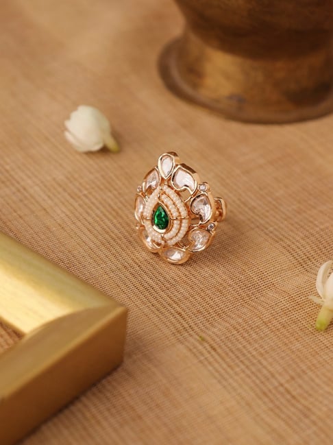 Buy Curio Cottage Meira Emerald Green Kundan Drop Ring Online At
