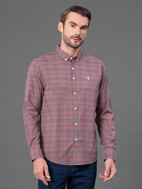 Red Tape Pink Cotton Polyblend Checks Regular Fit Casual Shirt - Main Image