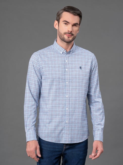 Red Tape Blue Cotton Polyblend Checks Regular Fit Casual Shirt
