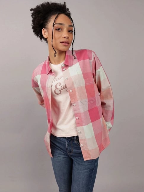 Buy American Eagle Outfitters Pink Chequered Shirt for Women