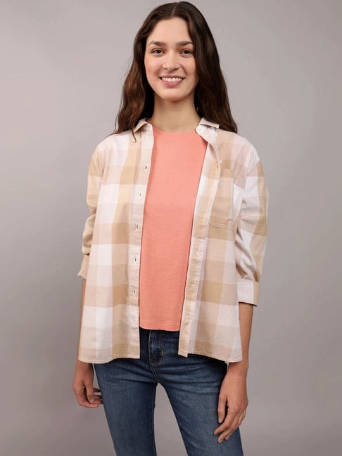 American Eagle Outfitters Peach Chequered Shirt-picture-37