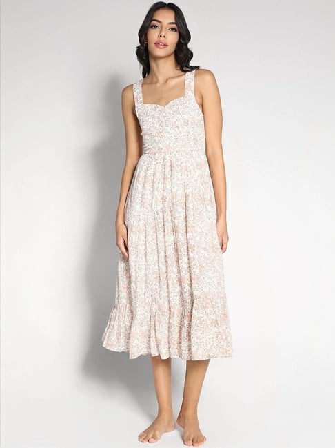 American Eagle Outfitters White Cotton Floral Print Midi Dress-picture-25