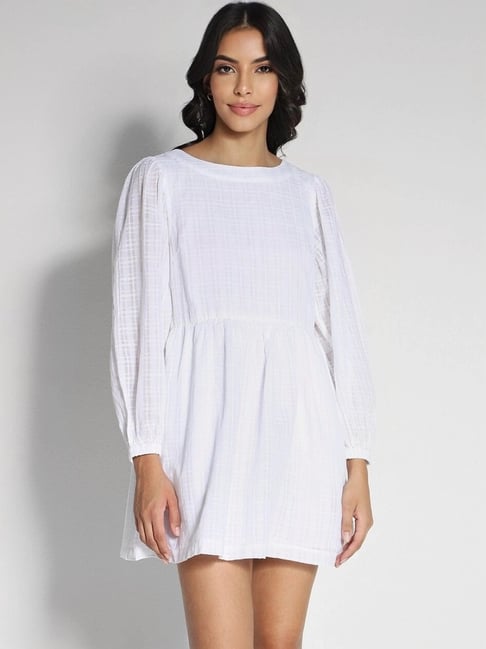 American Eagle Outfitters White Cotton Self Pattern A-Line Dress-picture-36