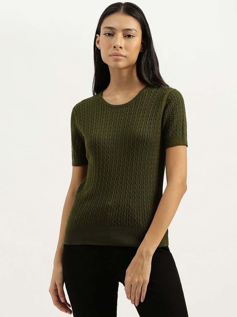 United Colors of Benetton Green Cotton Textured Pattern Top
