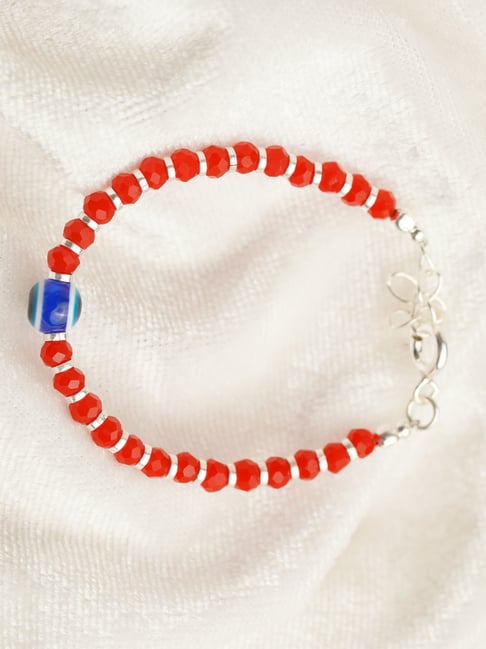 Arte Jewels 925 Sterling Silver Red Beads Evil Eye Bracelet For Women