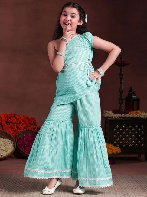 Libas Kids Girls Blue Cotton Striped Kurta Sets-picture-20