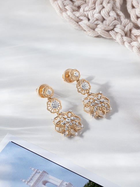 Crochet Sparkle Gold and Diamond Drop Earrings Mia by Tanishq