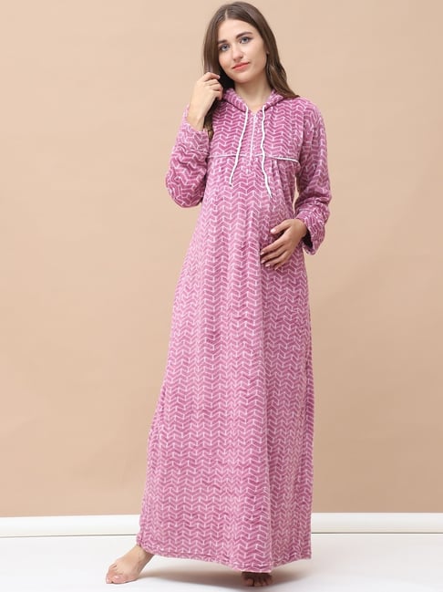 Secret Wish Pink Wool blend Geometric Maternity Sleepwear Nighty