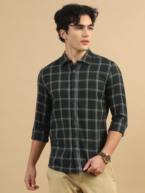 Bushirt Rifle Green Cotton Polyblend Regular Fit Checks Casual Shirt-picture-43