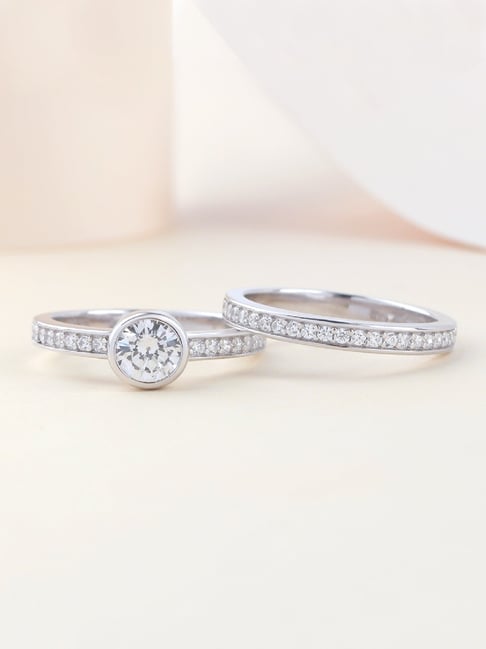 Ornate Jewels 925 Silver Carat Round American Diamond Solitaire Ring Set  for Women