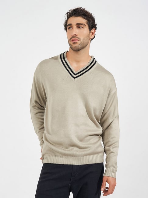 Styli Beige Relaxed Fit Solid Pullover