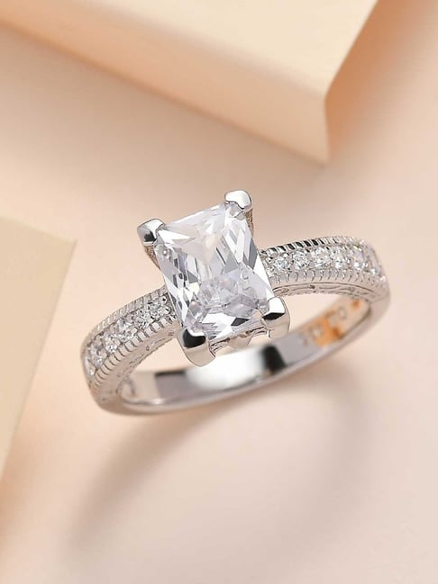 Ornate Jewels 925 Silver 1.5 Carat Octagon American Diamond Solitaire Ring for Women