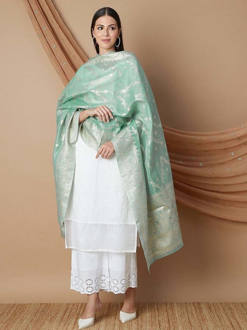 Melange by Lifestyle Turquoise Woven Pattern Dupatta