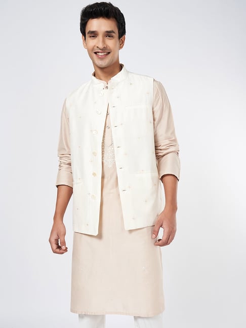 Indus Route by Pantaloons White Pearl Self designed/Jacquard Regular fit Self Formal Coats & Jackets-picture-48