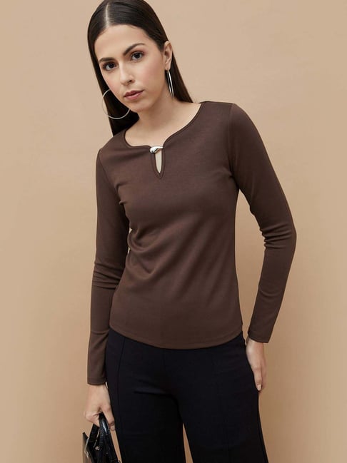 Code by Lifestyle Brown Plain T-Shirt